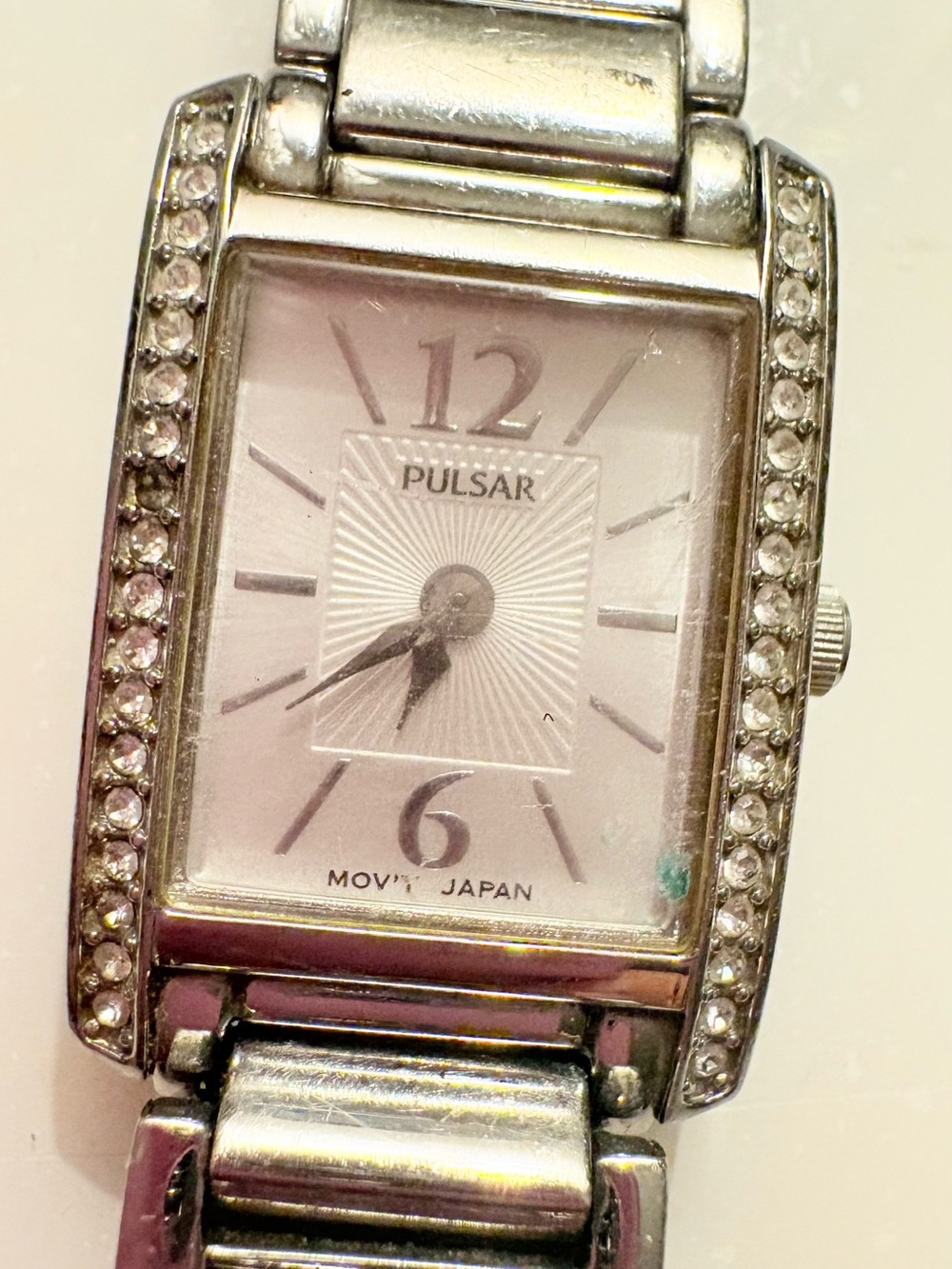 Pulsar Women's Silver Crystal-Trim Rectangular Bracelet Watch Stainless Steel WR